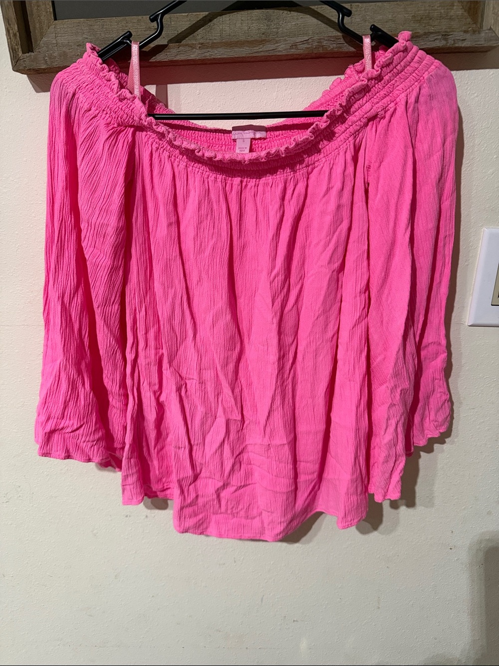 Lilly Pulitzer Hot Pink Off Shoulder Smocked Bell Sleeve Top